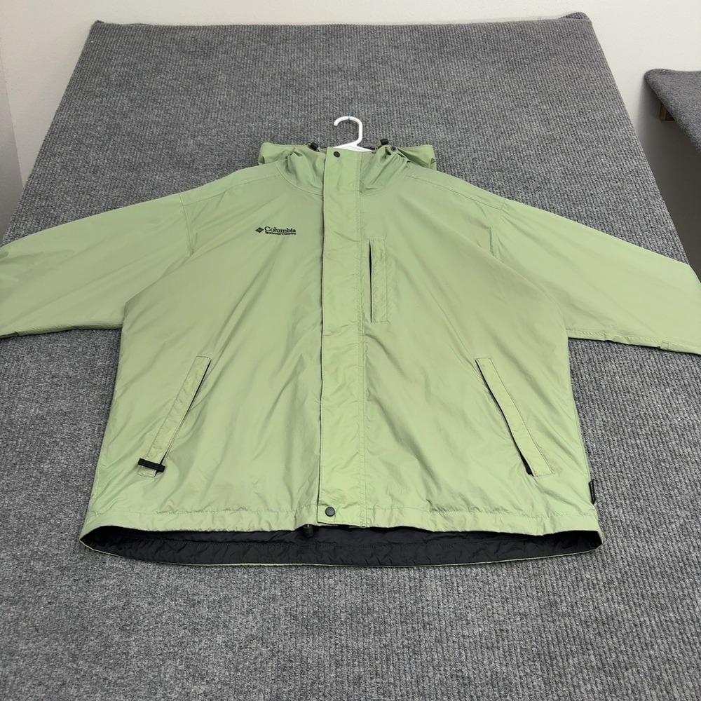 Columbia Jacket Mens XL Green Nylon Hooded Full Zip Windbreaker Gorpcore Style